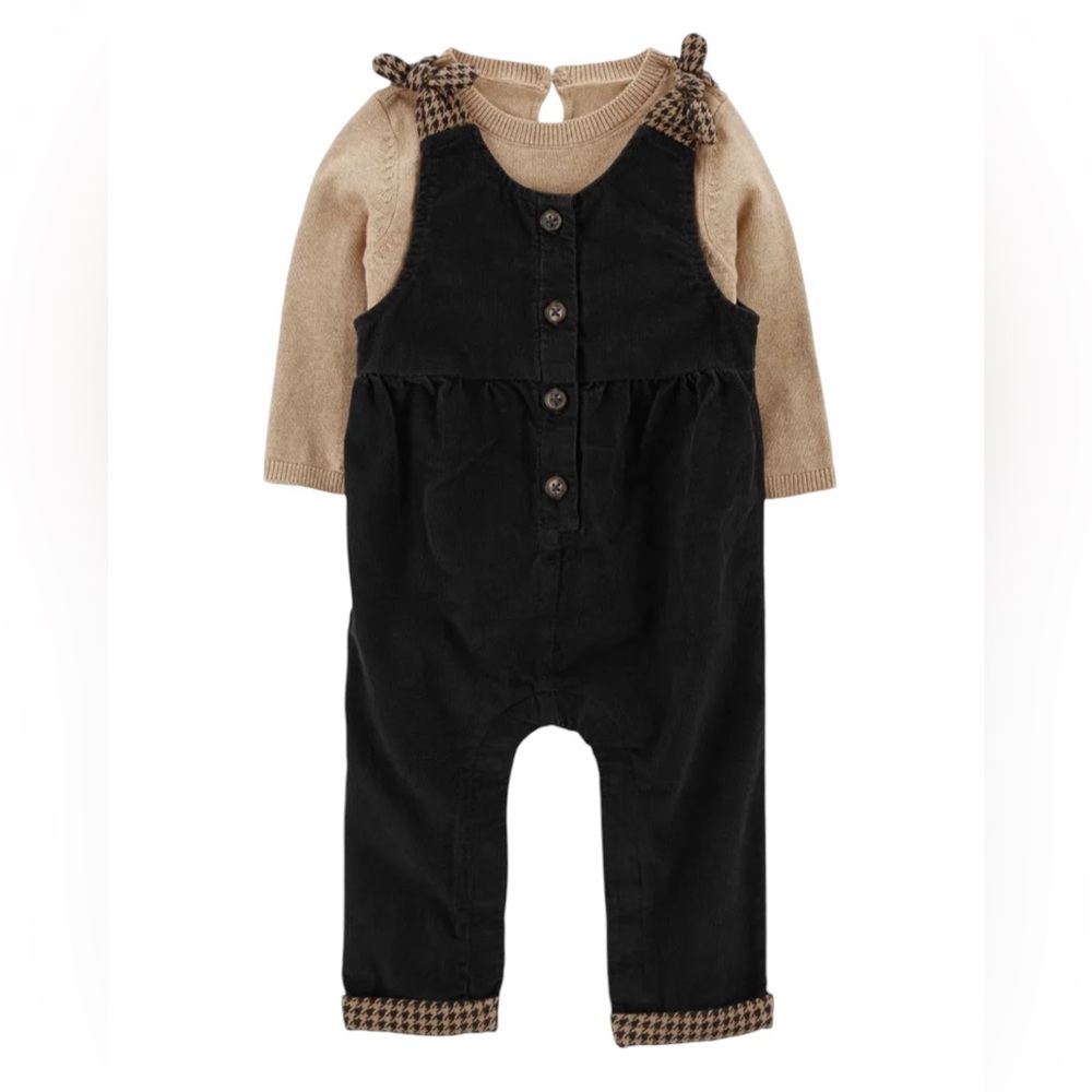 NWT Carter's Infant Girls' Black/Beige Overall Set 3 mo